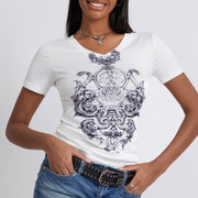 Flattering Short‑Sleeve Women's Top with Unique Print – Slim Fit