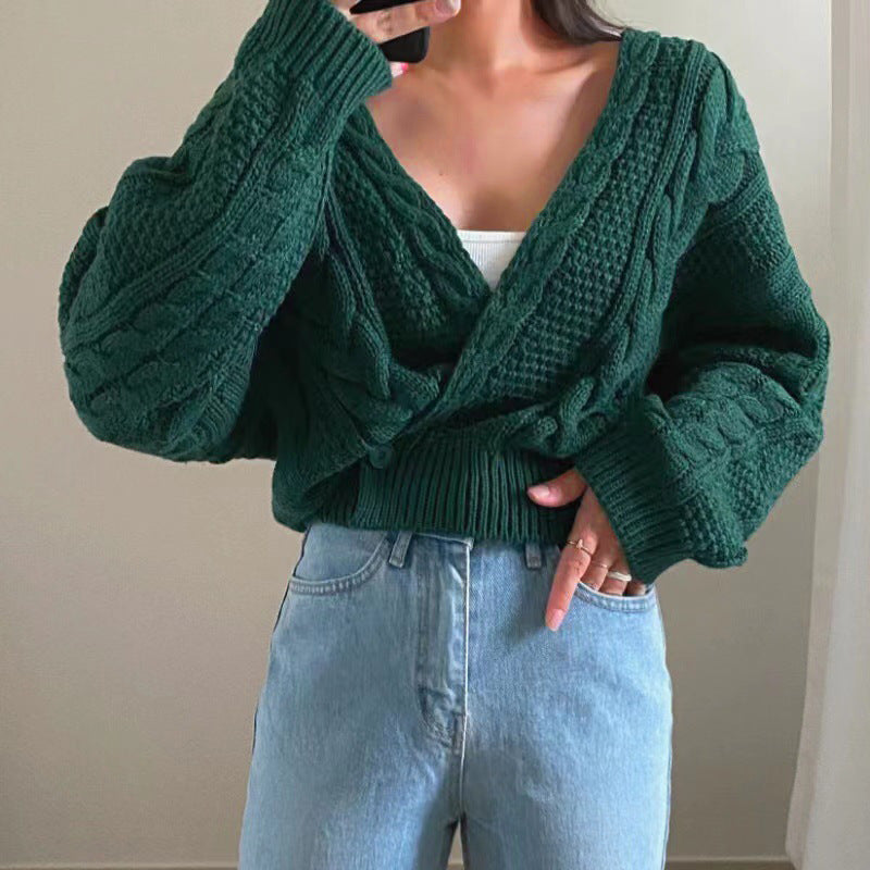 Autumn and Winter Diagonal Cardigan Cross Non-specification V-neck Sweater