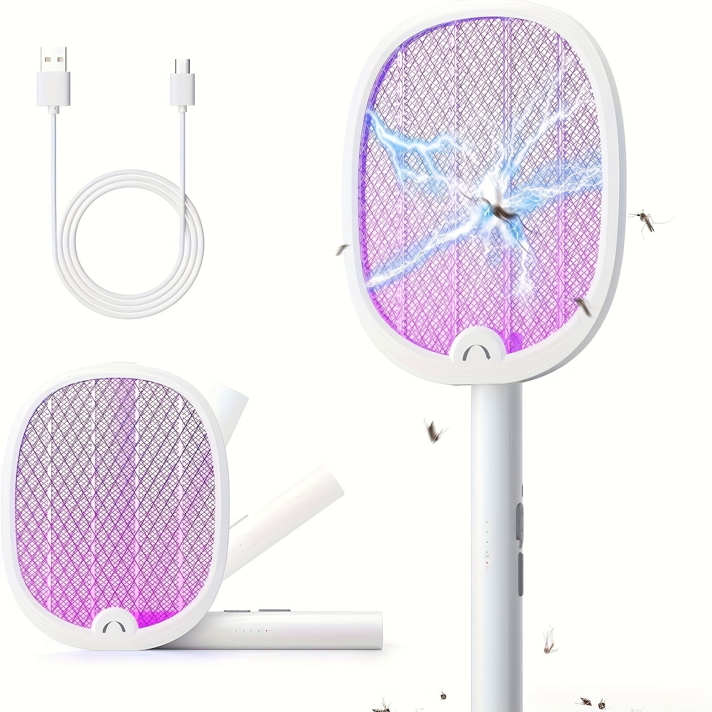 Foldable Oversized Mosquito Swatter with 180° Rotating Fold, Wall‑Mountable Design, Triple‑Layer Mesh and USB Charging