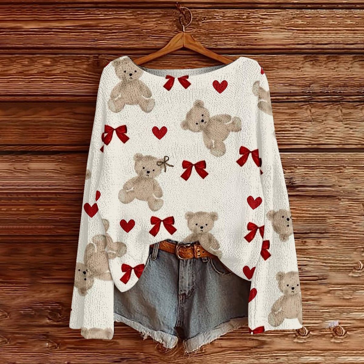 Off-the-shoulder Pullover Sweater with 3d Print