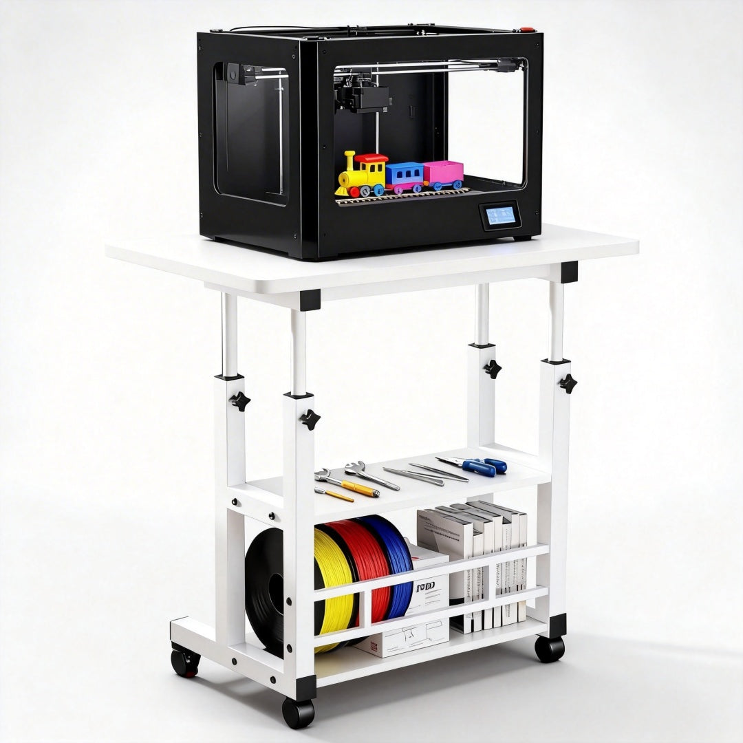 Heavy‑Duty 3D Printer Workbench with Metal Frame, Storage Rack, Large Work Surface and Locking Wheels