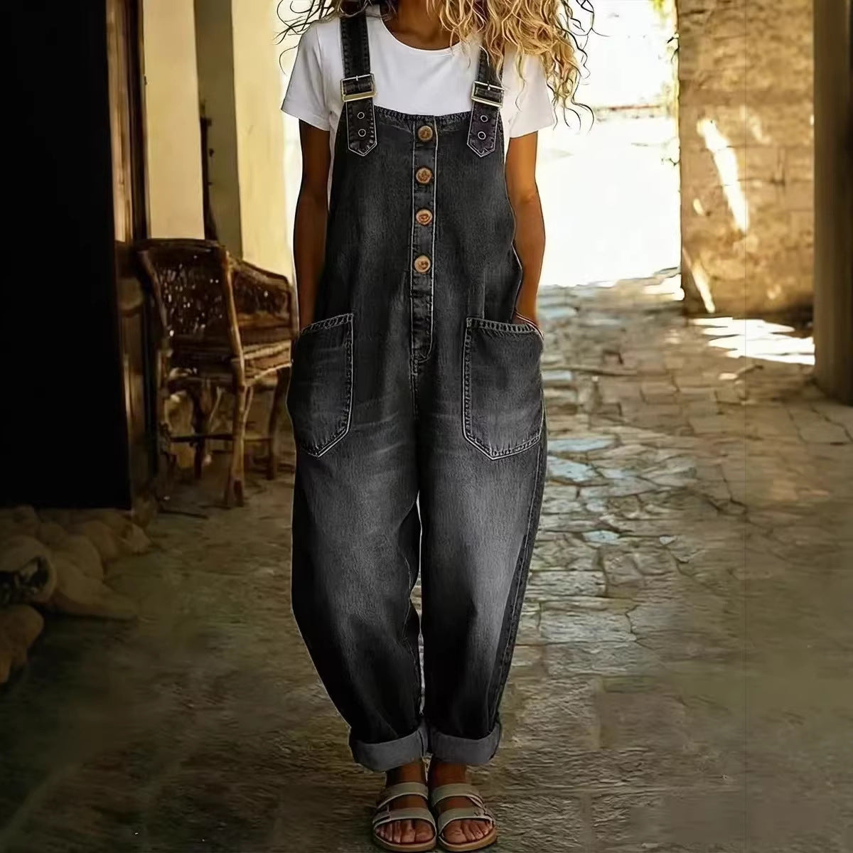 Chic Vintage Denim Suspender Jumpsuit for Women