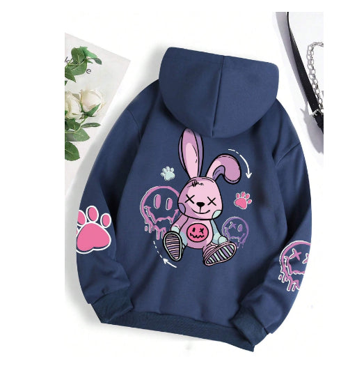 Casual Drop-Shoulder Printed Hoodie for Women