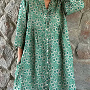 Loose-fit Crew-neck Fashion-forward High-end Long-sleeve Printed Shirt Dress