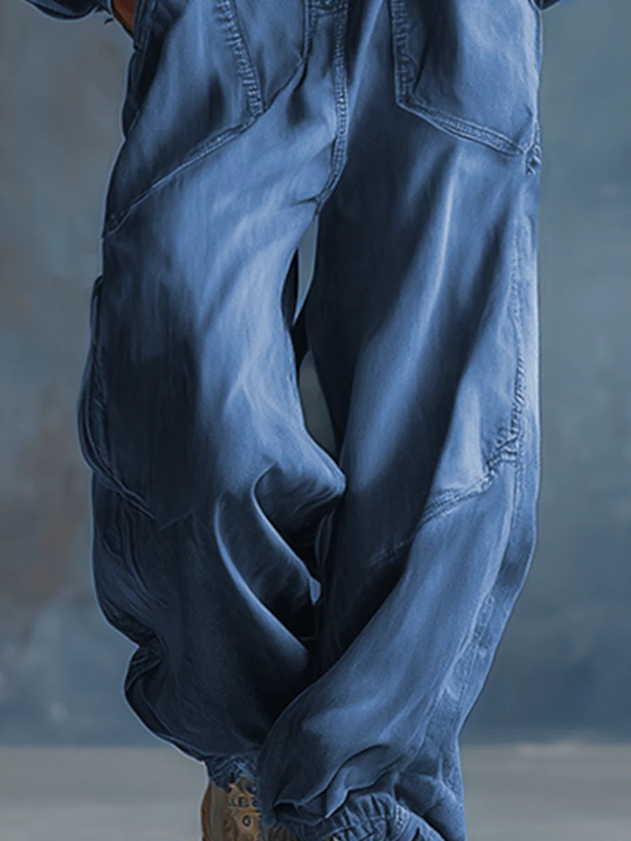 Plus-Size Hooded Denim Overalls with Pockets