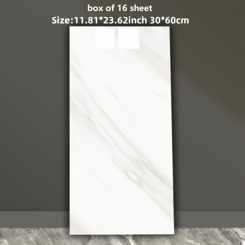 16-Pack Contemporary Marble Pattern Vinyl Wall Stickers, Glossy Self-Adhesive Detachable Tile Decals, Waterproof and Oil-Proof for Living Room, Bedroom, Kitchen, Bathroom and Lounge Decor