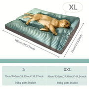 1pc Green Striped Pet Bed for All Seasons, Dog Couch/Kennel with Comfortable Softness to Provide Good Sleep. Strip Patterns, Non-Slip Bottom and Removable Washable Cover