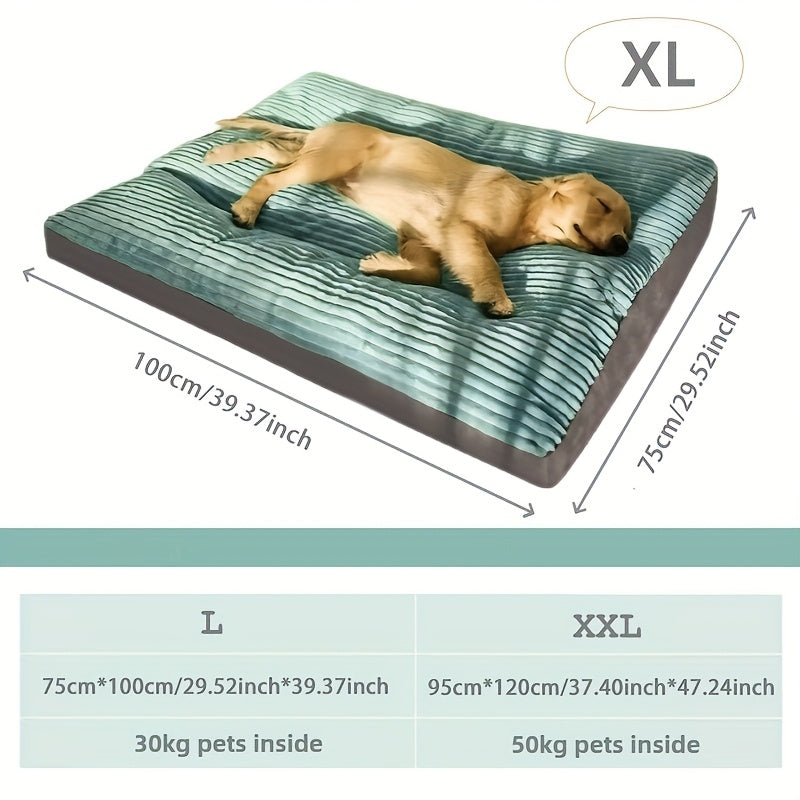 1pc Green Striped Pet Bed for All Seasons, Dog Couch/Kennel with Comfortable Softness to Provide Good Sleep. Strip Patterns, Non-Slip Bottom and Removable Washable Cover