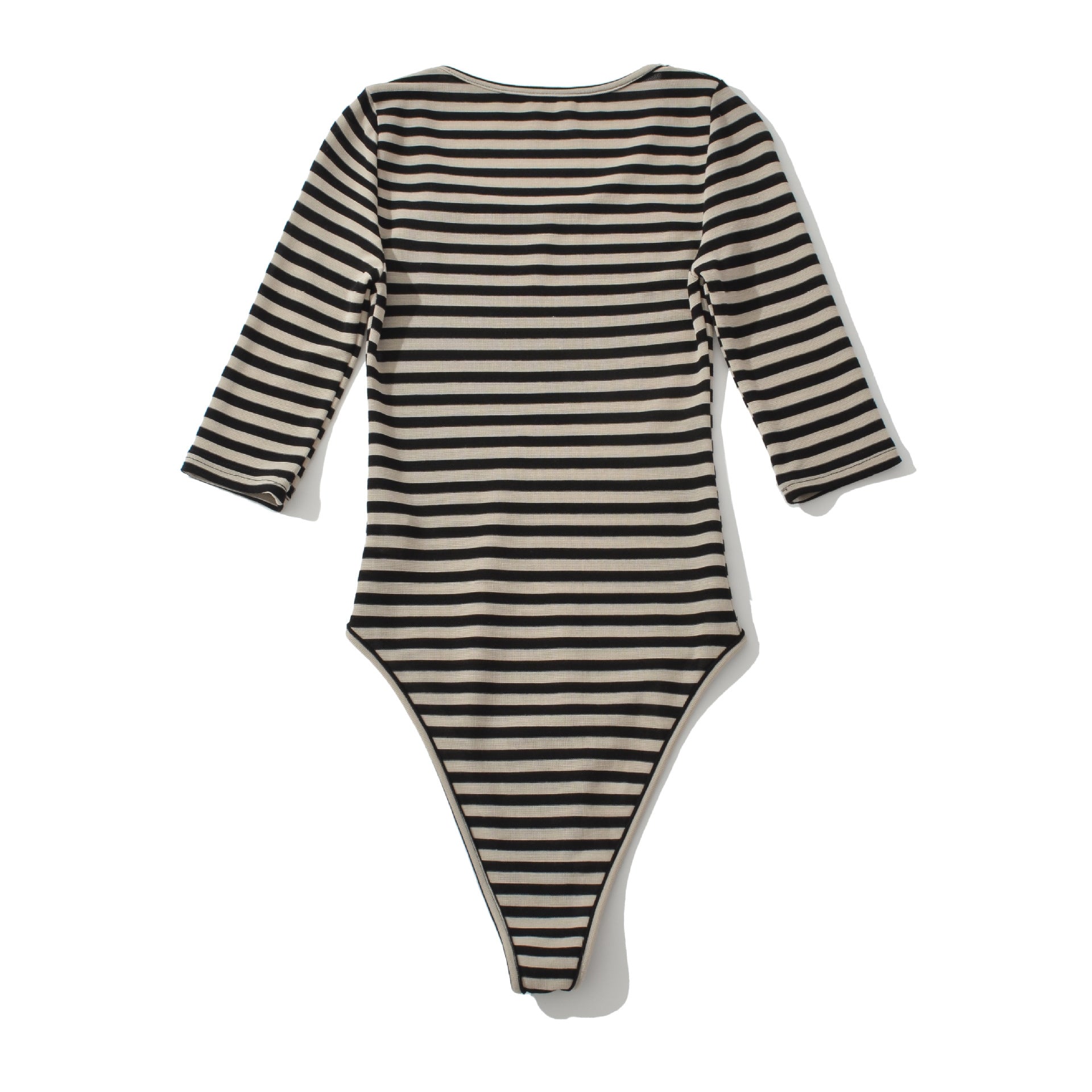 Striped Deep U-Neck Long-Sleeve Slim Fit Jumpsuit