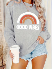 Plus Size Rainbow Letter Round Neck Sweater