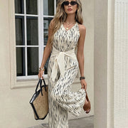 Strap V-neck Sexy Loose High-waist Jumpsuit