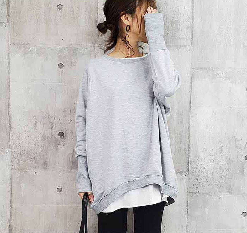 Cozy Oversized Cotton Pullover Women's Solid Color Sweater