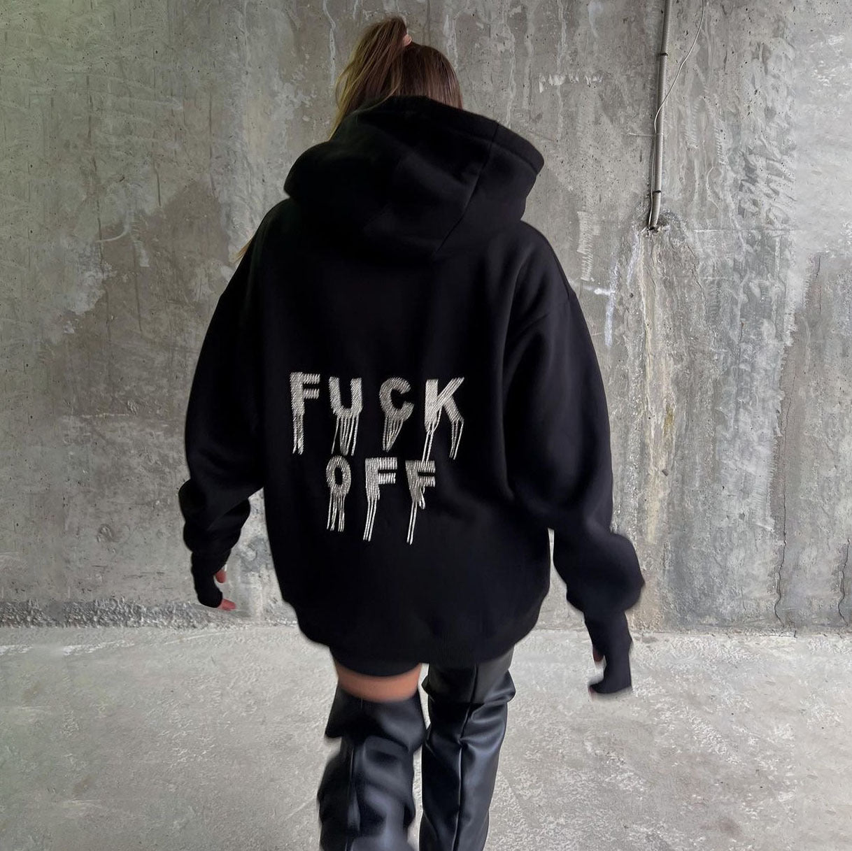 Rhinestone Tassel Oversized Hoodie Streetwear Jacket