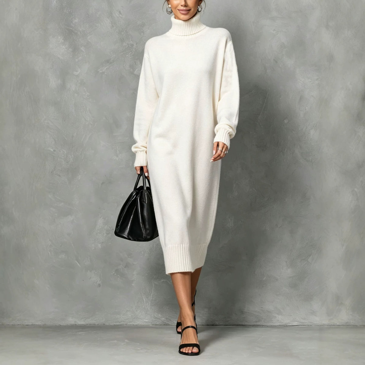 Casual and Comfortable Turtleneck Sweater Dress