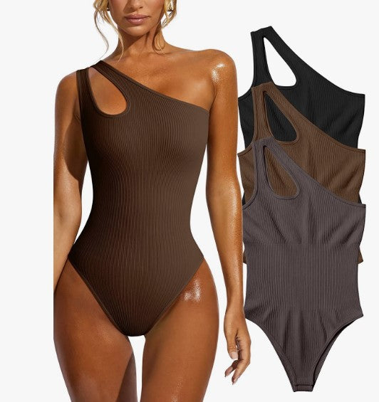 Women's Diagonal Collar One Shoulder Siamese Vest Tights