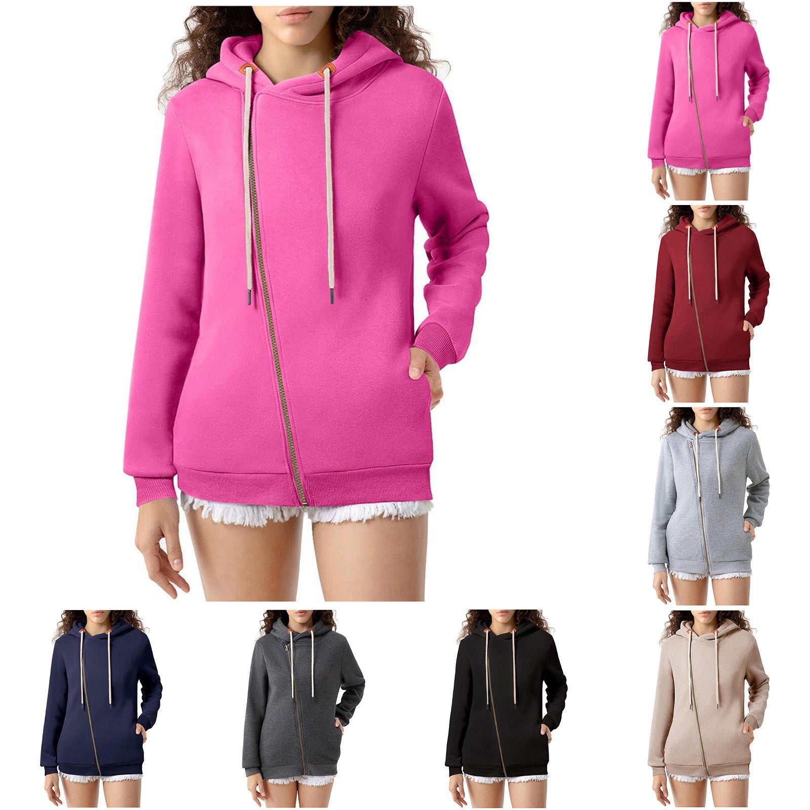 Women's Cozy Zip-Up Hooded Sweatshirt with Pockets