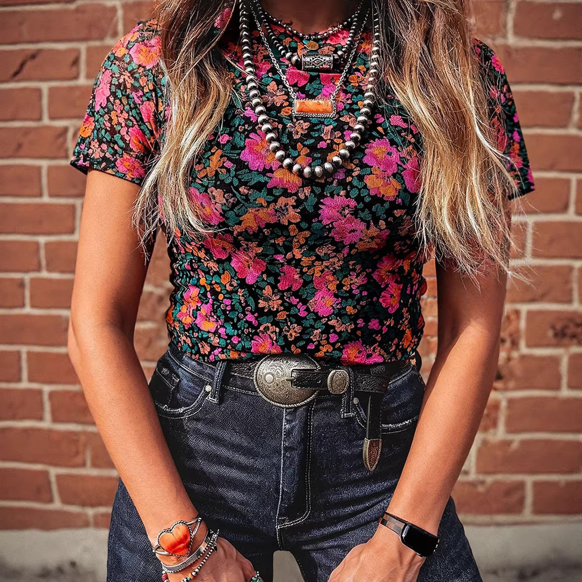 Floral Mesh Pullover Tee – Slim Fit, All‑Match Casual Top
