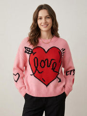 New Heart-pattern Long-sleeve Knit Sweater