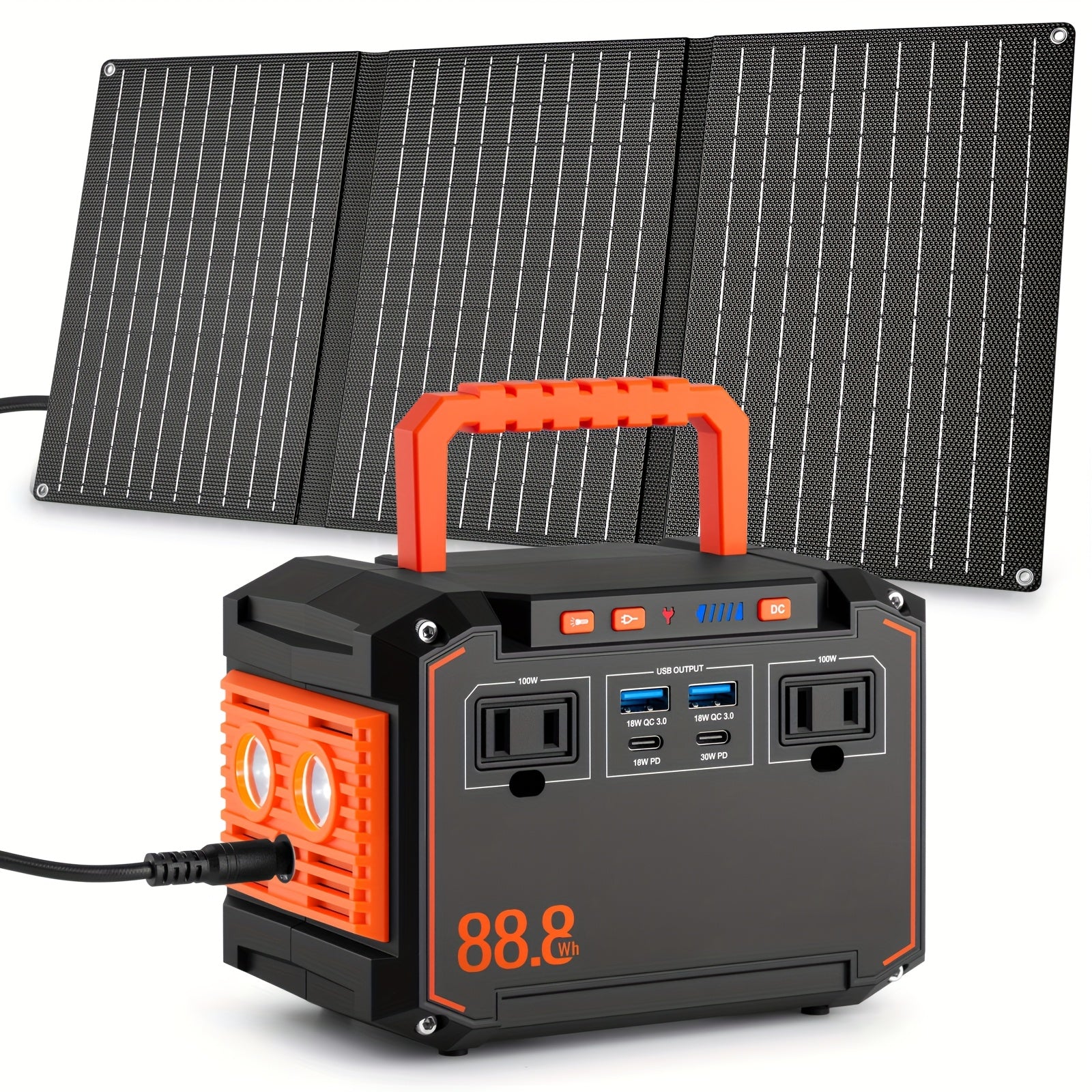 88.8Wh Solar Generator Portable Power Station with 30W Solar Panel and 24000mAh Battery