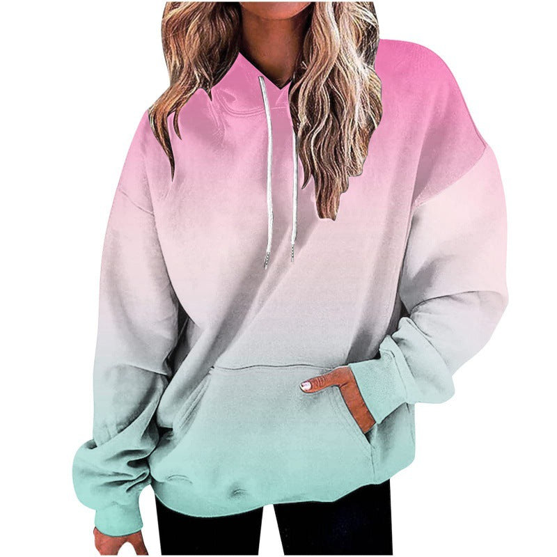 Women's Digital Print Loose Fit Hooded Sweater