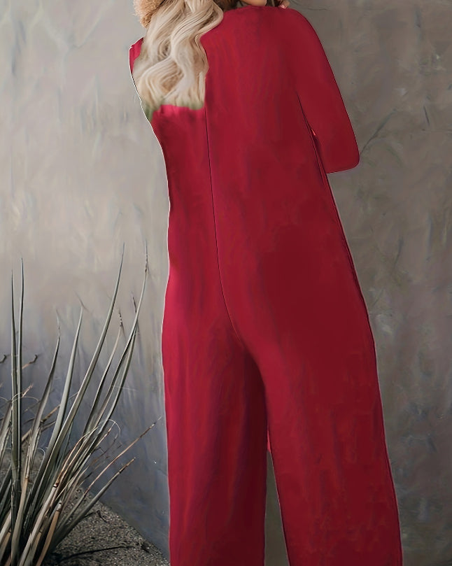 Chic Wide-Leg Long Sleeve Casual Jumpsuit