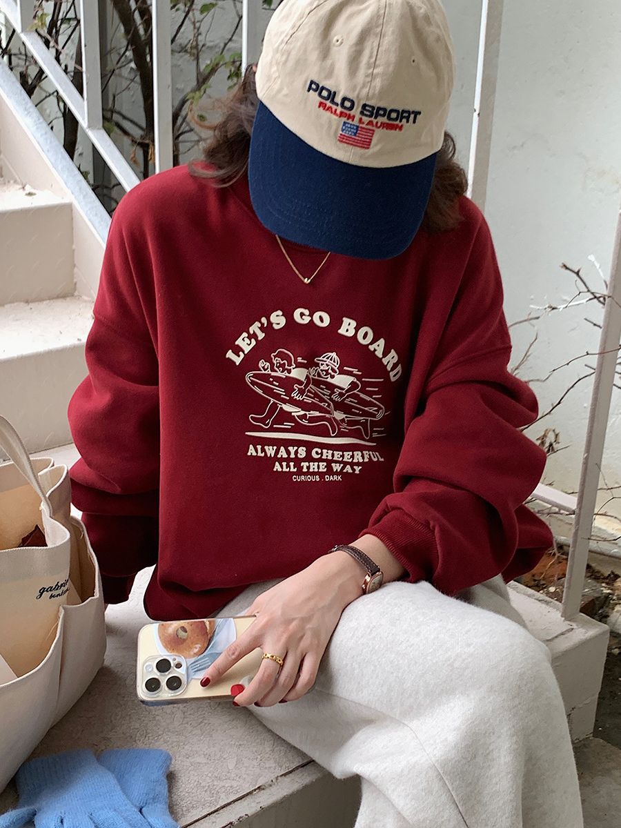 Cozy Letter Print Fleece Sweatshirt for Women