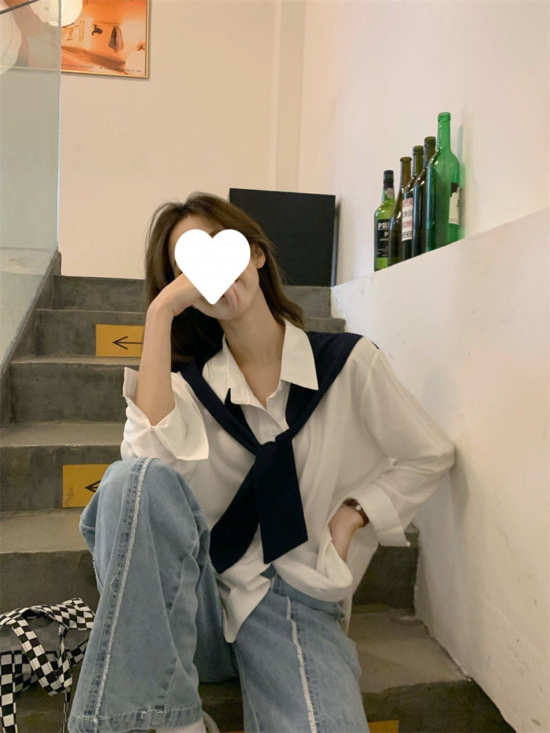 Chic Women's Layered Chiffon Long-Sleeve Shawl Shirt