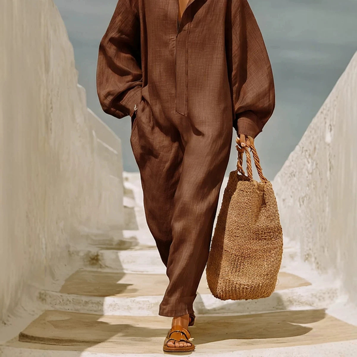 Chic Half-Zip Wide-Leg Casual Jumpsuit