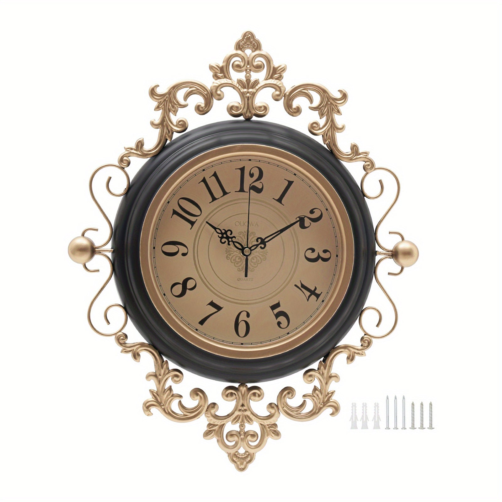 Retro Wall Clock Vintage Decor Wood Silent Wall Clock 16''×19'' European Mid Century Royal Style for Indoor Home Living Bedroom
