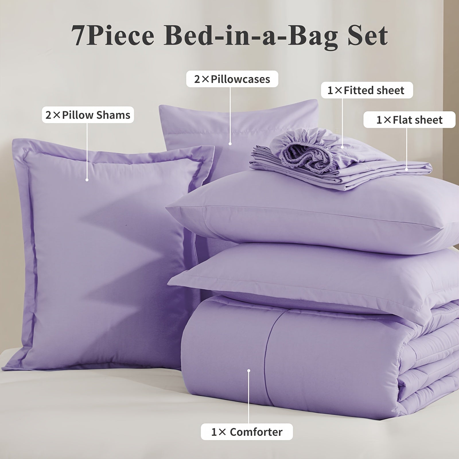 7pcs Ultra-Soft Bed In A Bag, Down Alternative Bedding Sets With All Season Quilted Comforter, Flat Sheet, Fitted Sheet, Pillowcases -Gifts For The Family And Friends