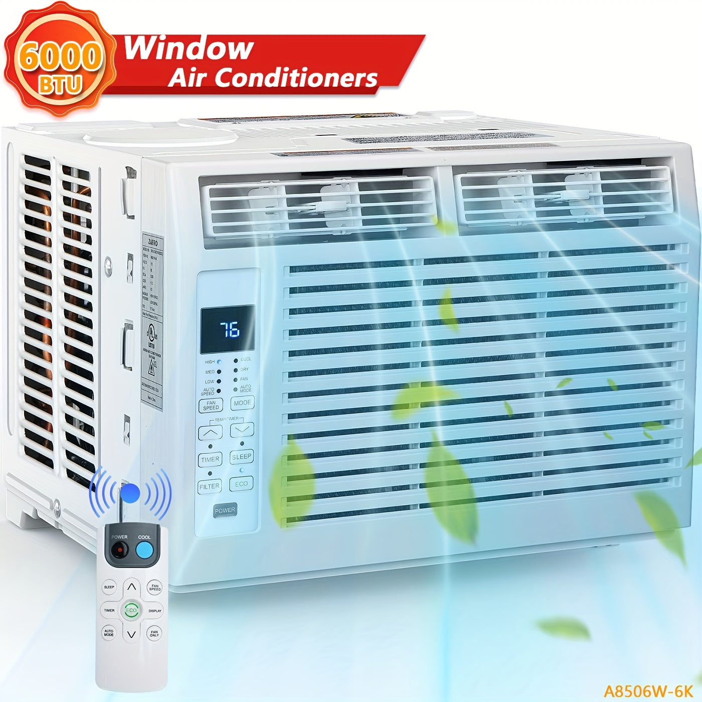 Portable Window Air Conditioner, 5000‑12000 BTU, Cools Up to 550 sq ft, 7 Modes, Remote Control, Quiet Energy‑Saving