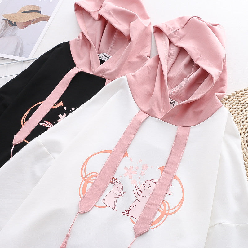 Cute Bunny Hooded Student Sweatshirt