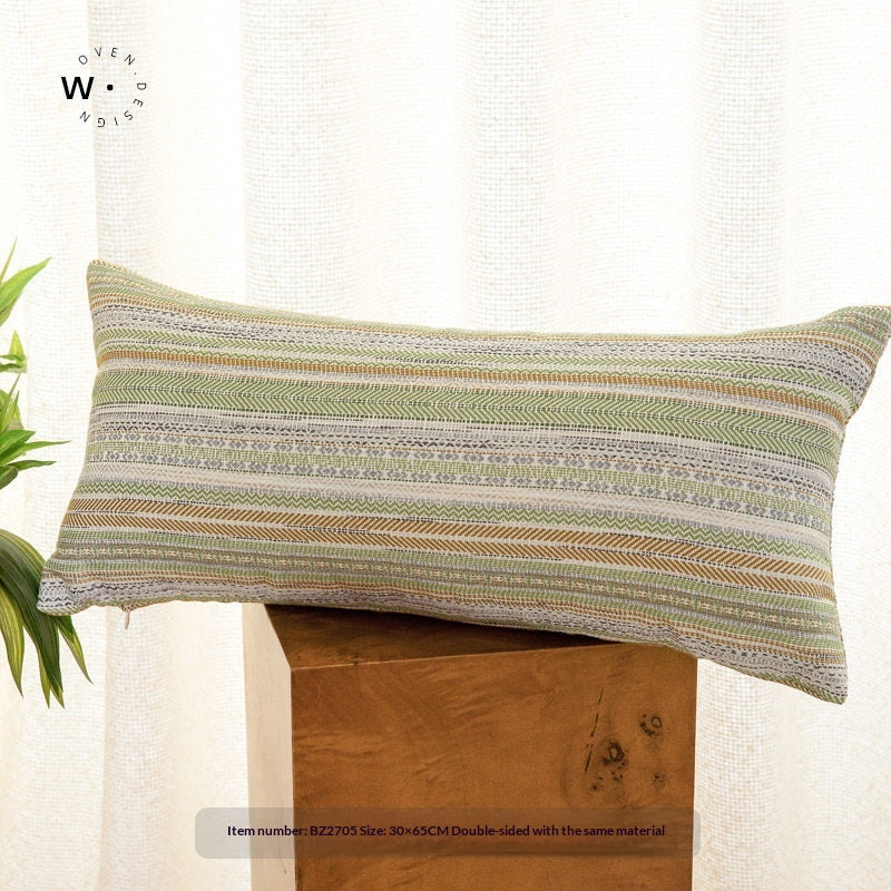 Mori-Style Nordic Forest Green Sofa Throw Pillow - Botanical Geometric Design