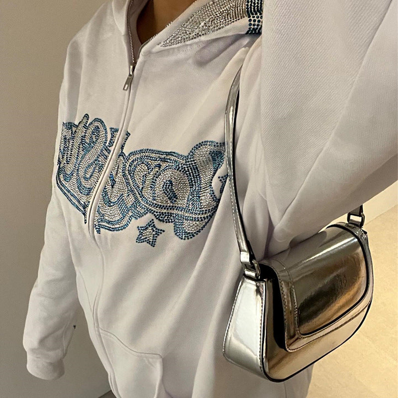 Rhinestone Letter Graphic Loose Sweatshirt