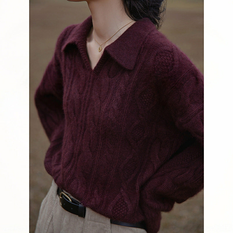 Collar French Retro Twist Sweater Women