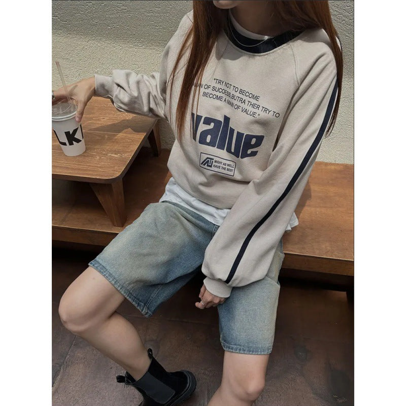 Vintage Letter Print Women's Sports Pullover Sweatshirt