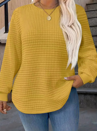 Women's Fashion All-match Casual Solid Color Square Plaid Pullover Sweater