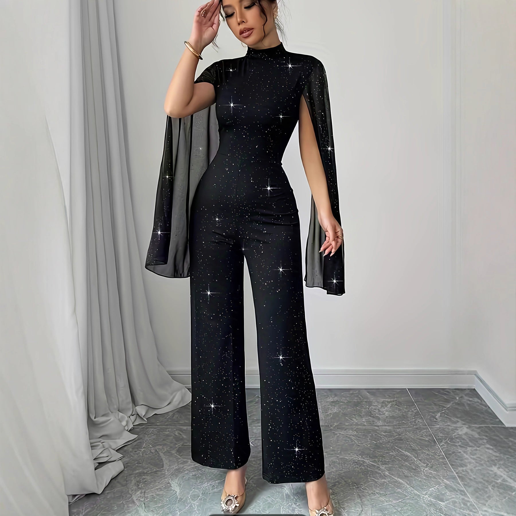 Chic Lantern Sleeve Chiffon Jumpsuit for Women