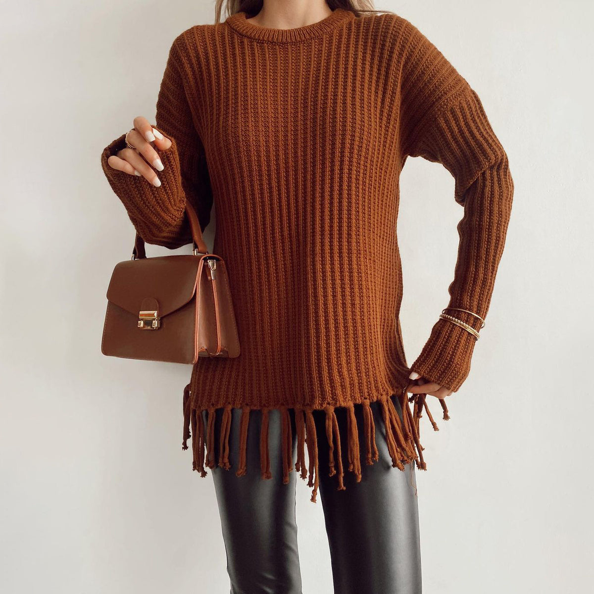 Casual All-match Solid Color Knitted Top for Women