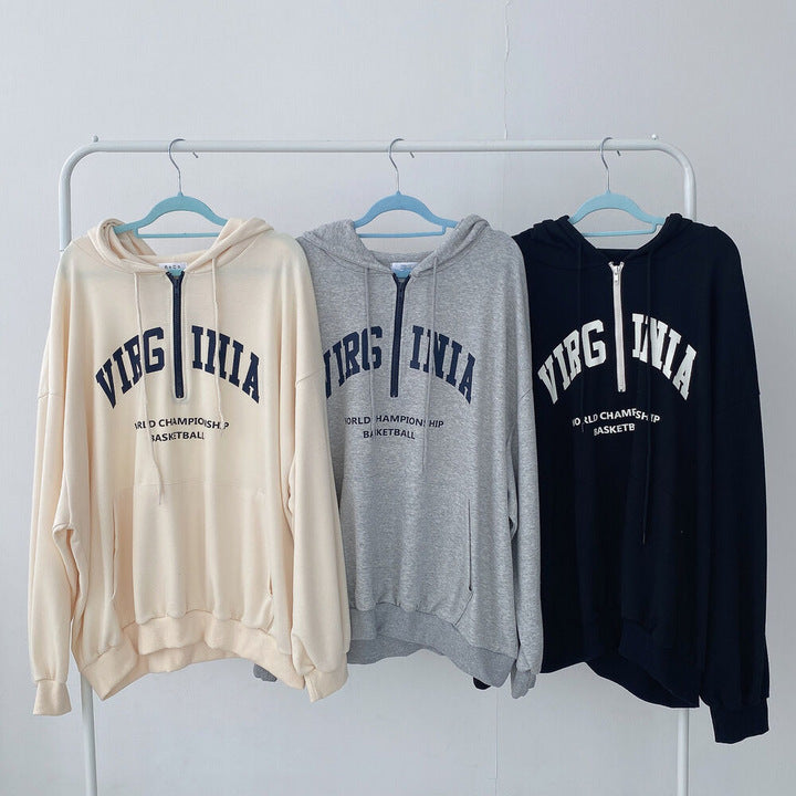 Casual Letter Print Hooded Pullover Sweatshirt