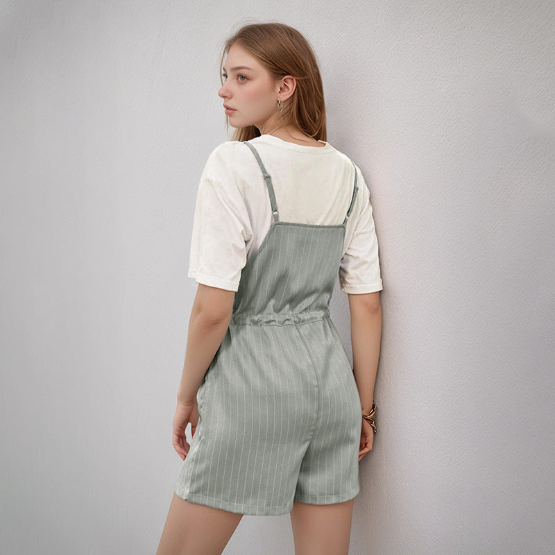 Women's Casual Solid Strap Jumpsuit Shorts