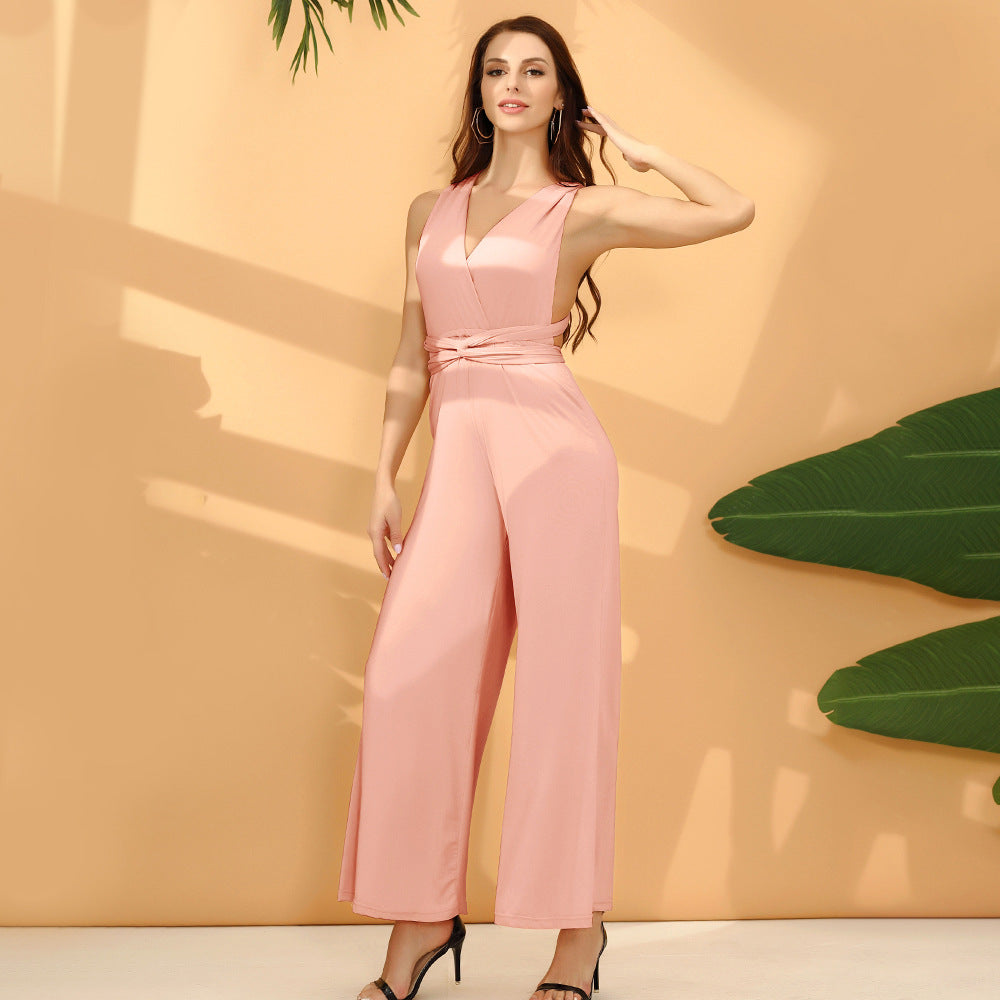 Women's Cross Bandage Stretchy Jumpsuit