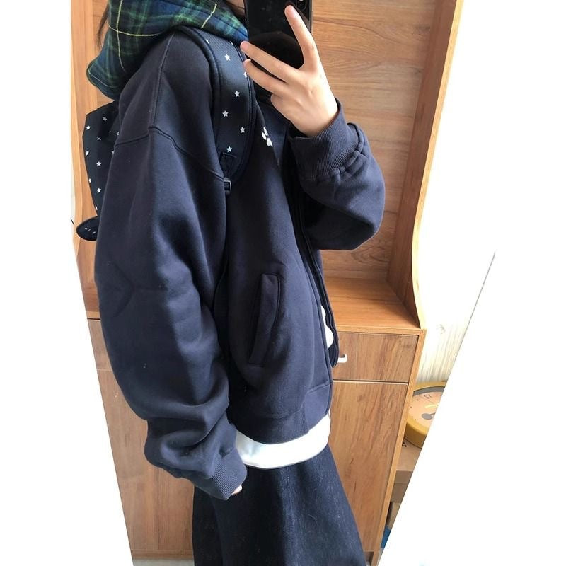 Retro Plaid Hoodie Korean Style Women Sweater