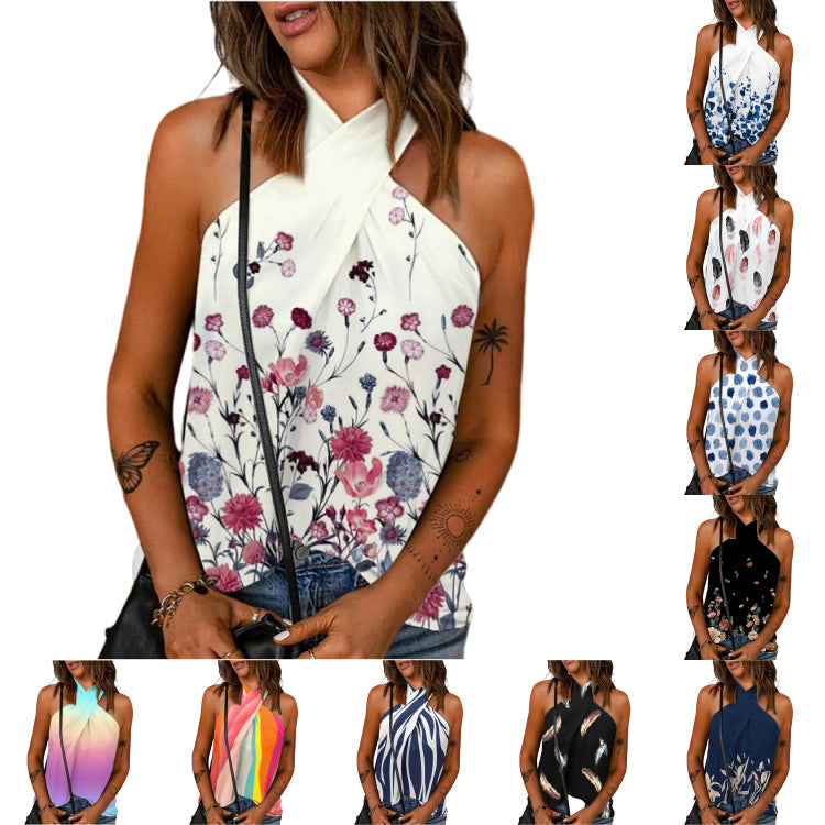 Vibrant Patchwork Halter Neck Top – Slim Fit, Back‑Zip, Sleeveless