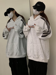 Fleece-Lined Striped Raglan Sleeve Hoodie