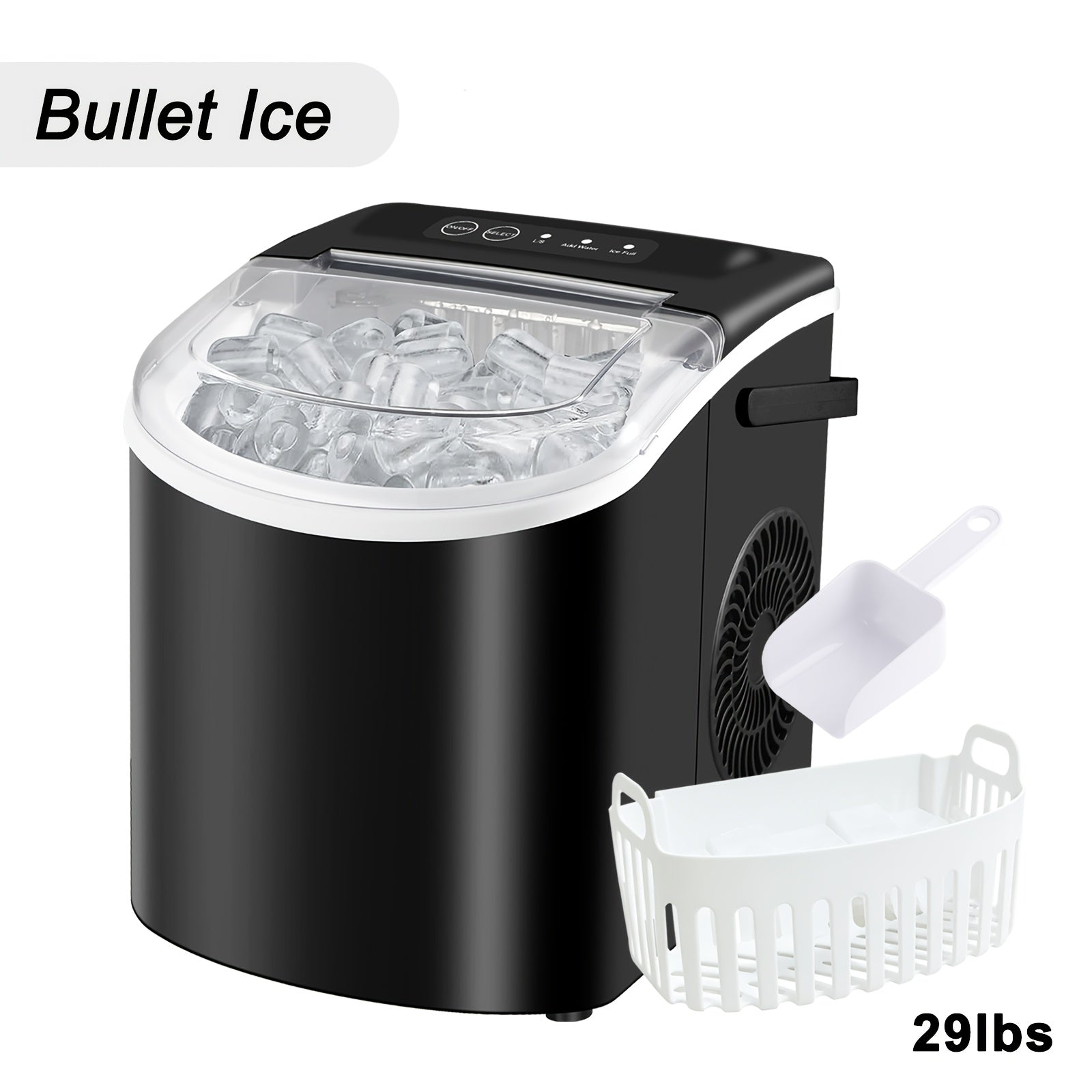 Portable Countertop Ice Maker with Handle – 29 lb/24 h Production, 9‑Cube 6‑Minute Cycle, Includes Basket and Scoop