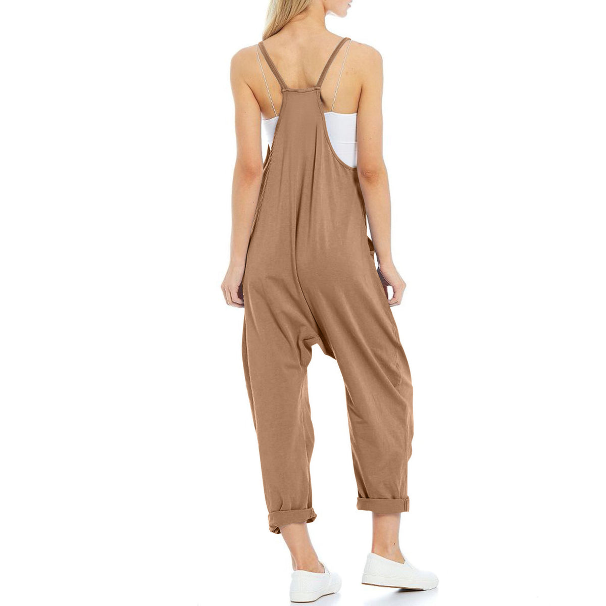 Women's Knit Spaghetti Strap Pocket Romper Jumpsuit