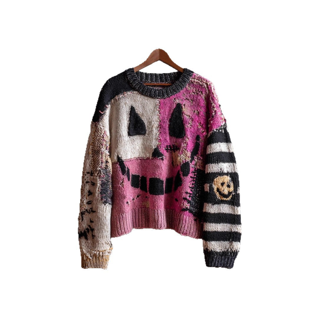 Womens Fashionable Retro Printed Crew-neck Sweater