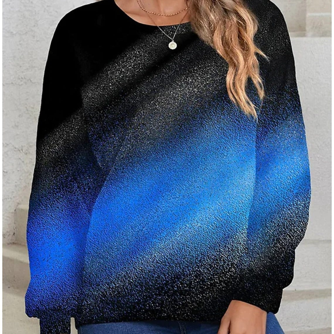 Gradient Sequin Long Sleeve Loose Sweatshirt for Women