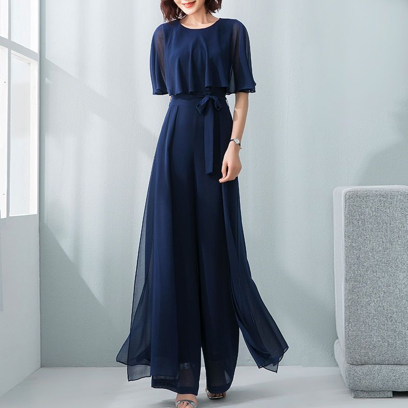 Elegant Ruffle Sleeve Wide-Leg Long Jumpsuit